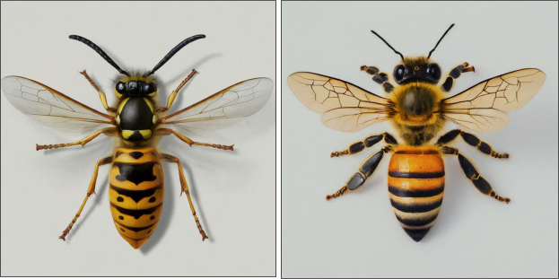 With their similar appearance and shared penchant for buzzing around gardens, it's easy to confuse wasps and honey bees.